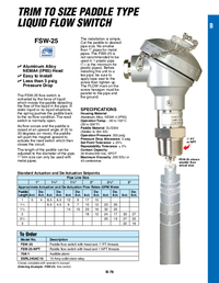 Thumbnail of document Data Sheet - FSW-25 Trim to Size Paddle Type Flow Switch